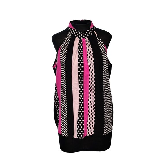 Gomorn Tops - Gomorn Womens Halter Neck Sleeveless Blouse XL Black/Pink/White